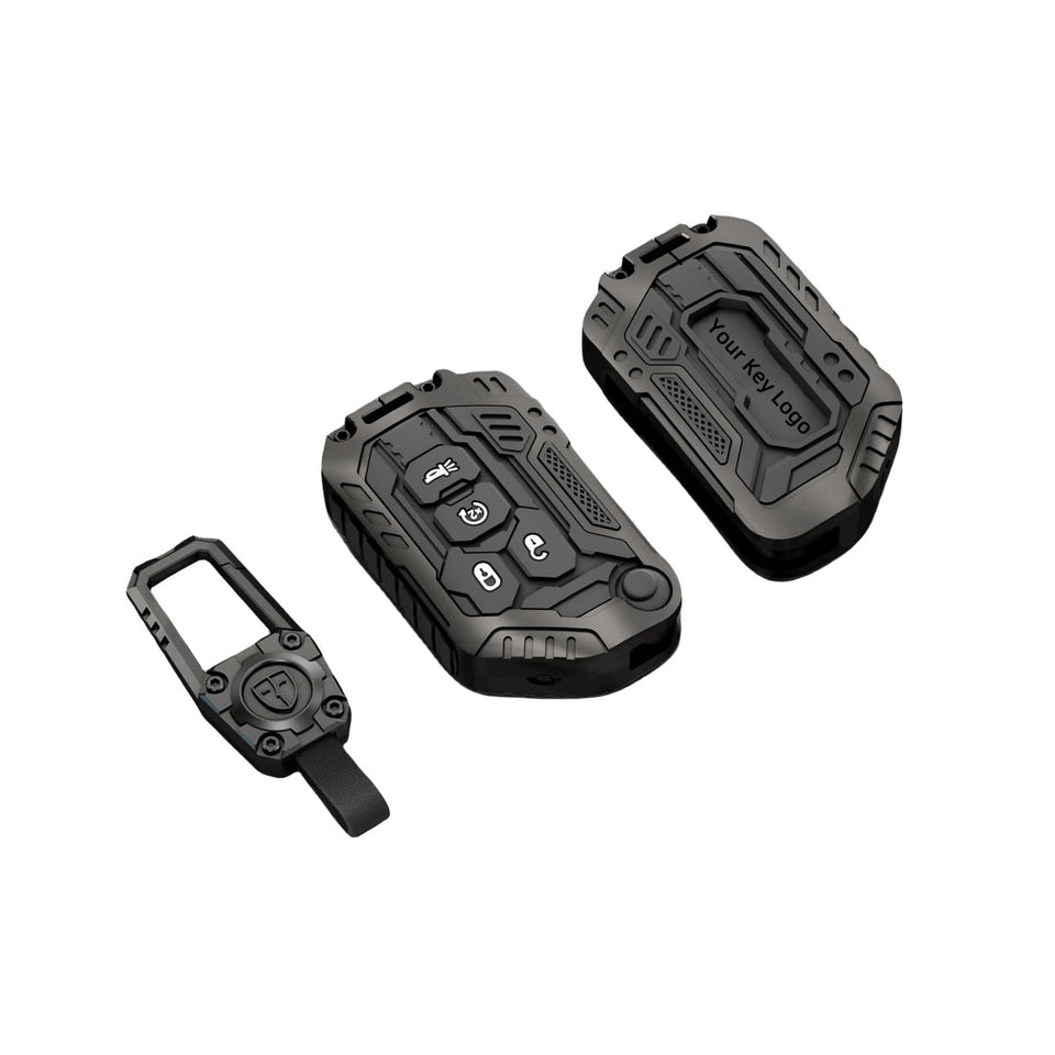 DEGEMEEN front view of metal key fob cover showing stylish protection