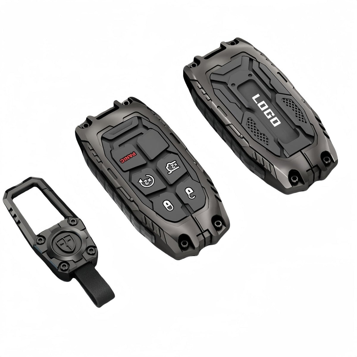 DEGEMEEN front view of zinc alloy key fob cover showing sleek protective finish and fit