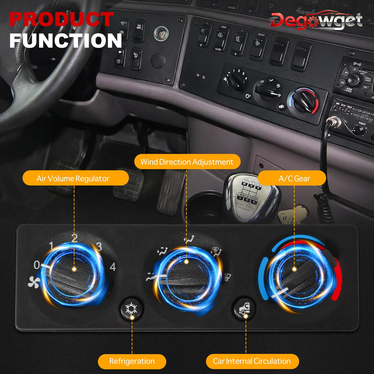 Degowget installed in Peterbilt dash restoring HVAC control and driver comfort