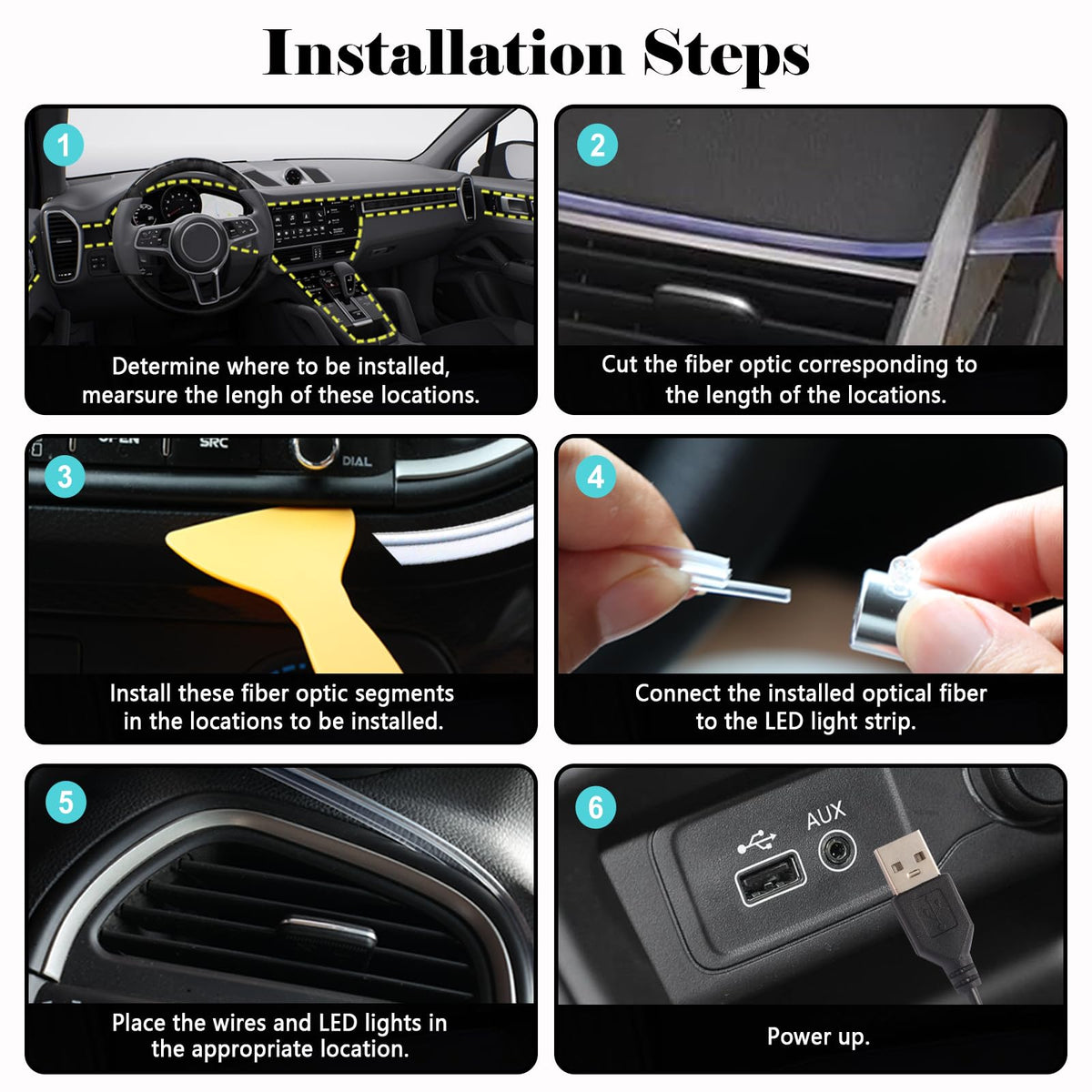 DEHERANE USB and DC power cables showing universal vehicle compatibility