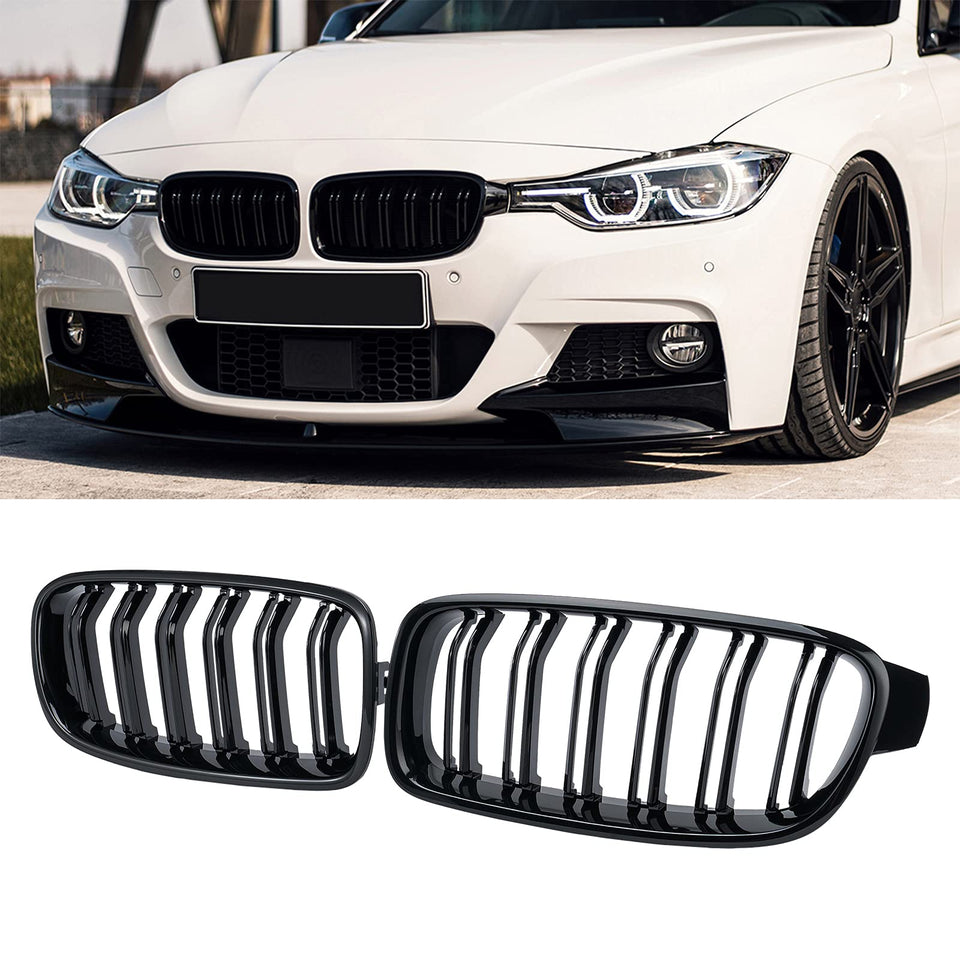 DEKEWEI front view of gloss black F30 grille highlighting refreshed appearance