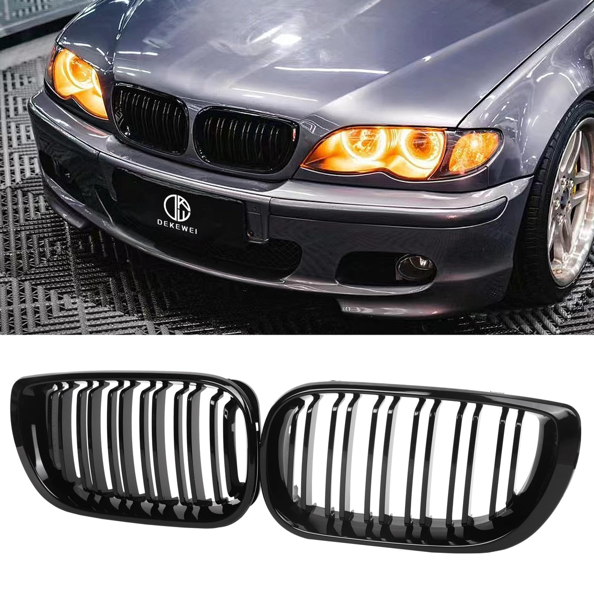 DEKEWEI grille front packaging showing replacement pair and benefits