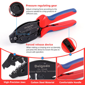 Delgada crimper in use on ignition wire demonstrates quick, consistent crimps on cables