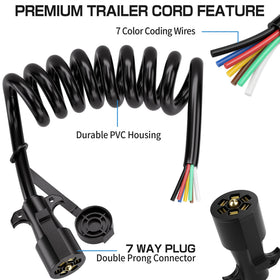 Deluwire coiled cord stretched between vehicle and trailer for tidy storage benefit