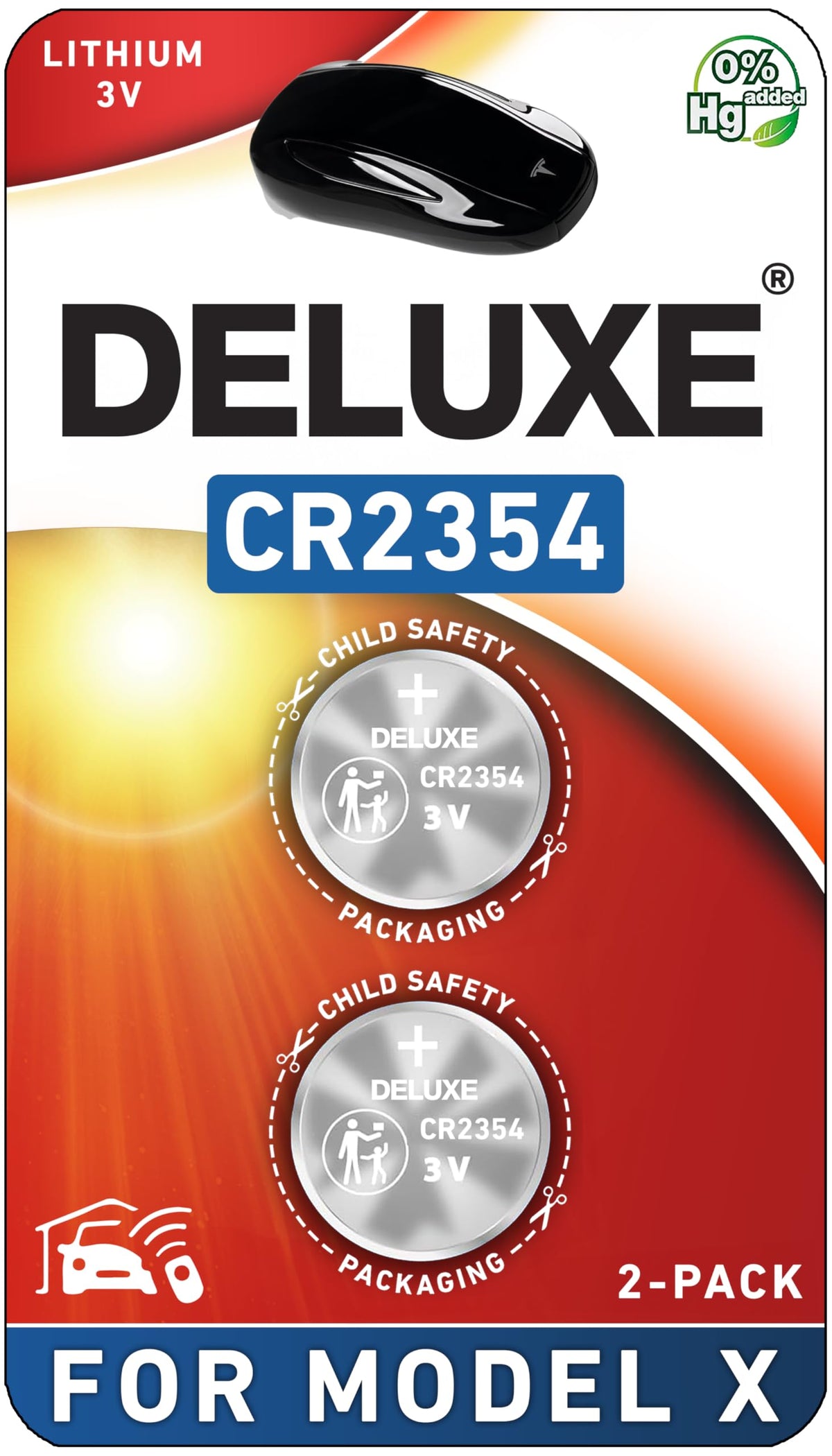Deluxe Batteries front packaging showing two CR2354 cells and product name, reliable replacement