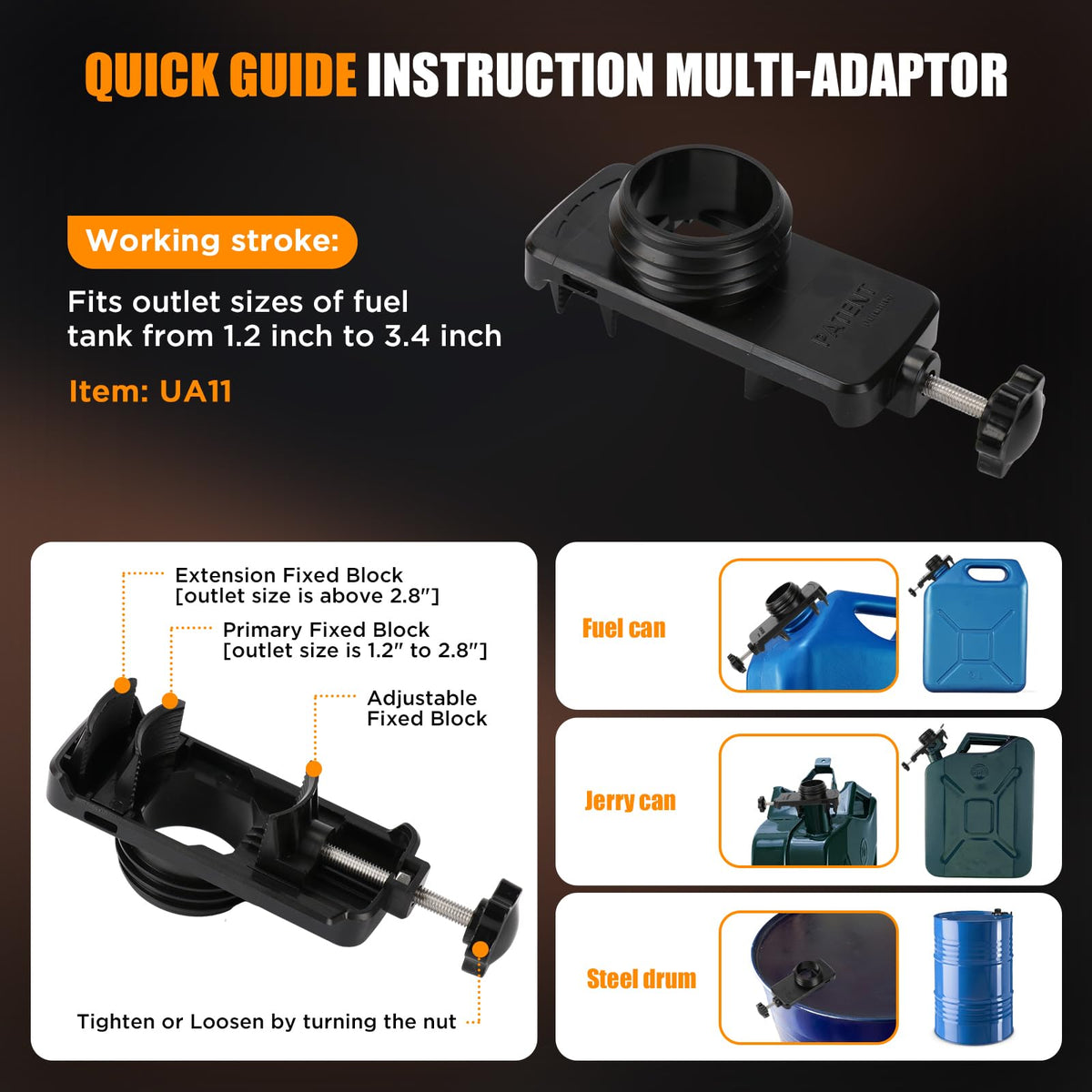 DEMAKIMI assortment of gas can adapters and 1.1-inch inlet for universal fit