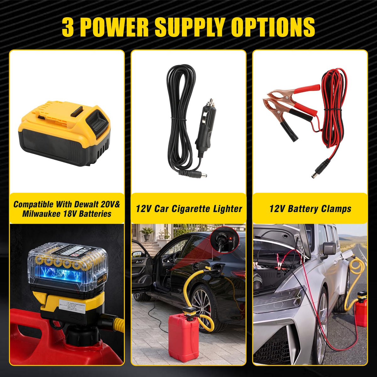DEMAKIMI hose and five adaptors displayed to show container compatibility