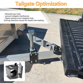 Demimy bracket installed on trailer tongue demonstrating tailgate access benefit