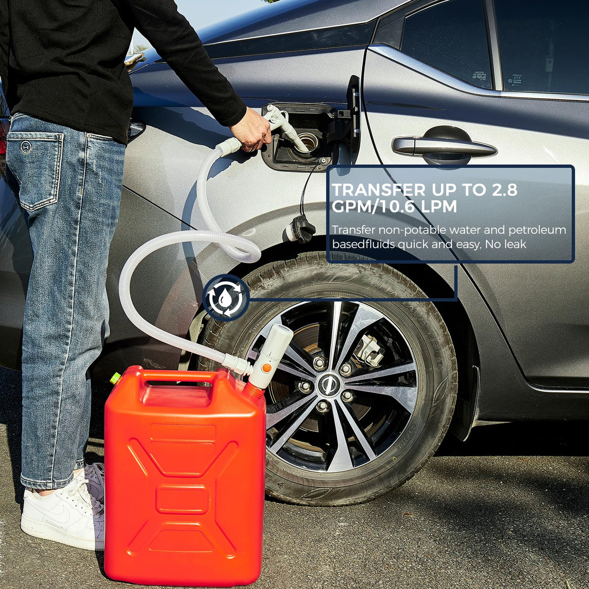 Demlox intake pipe and 51-inch discharge hose assembly showing flexible reach advantage