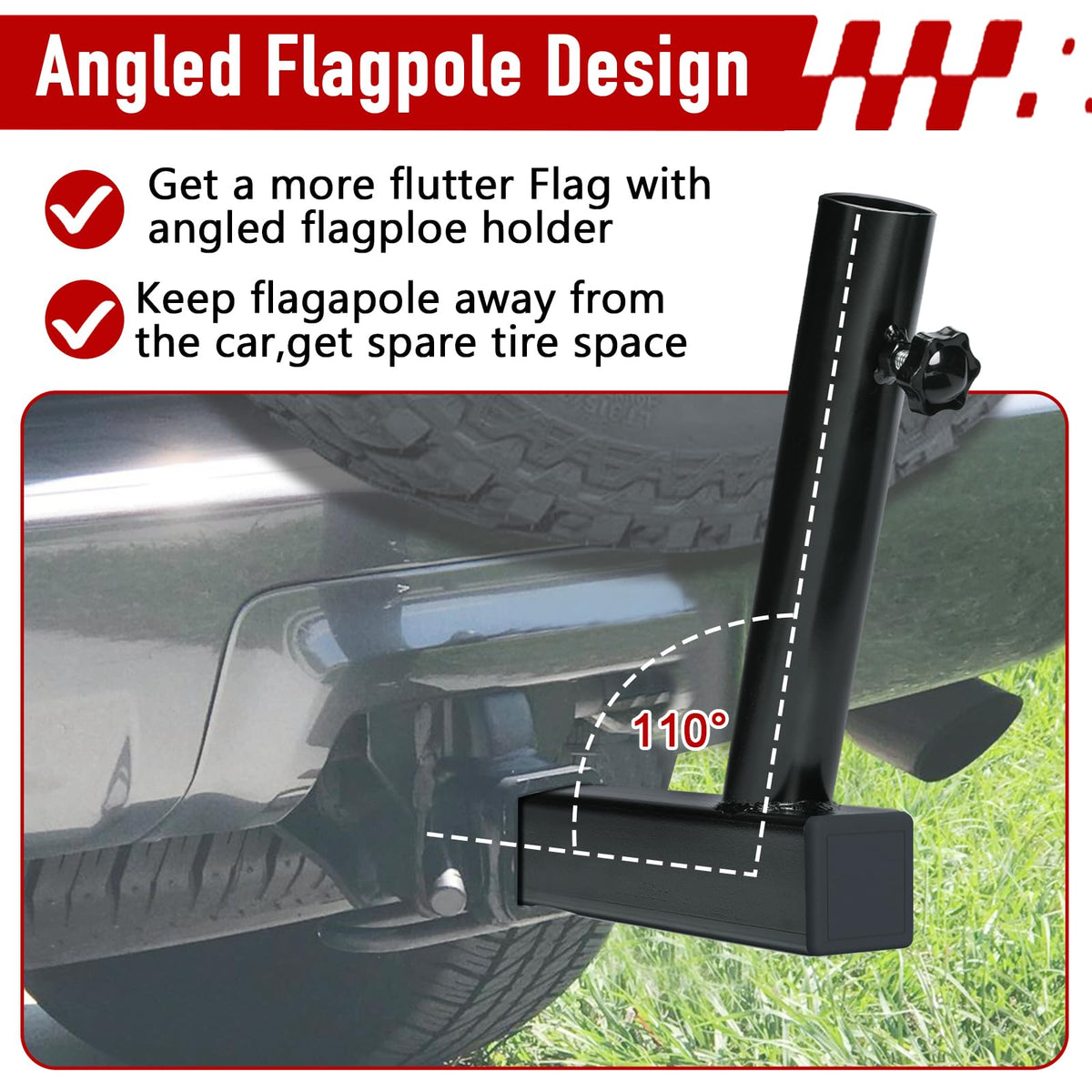 DenForste flagpole insert and thumb screw detail for quick tool-free tightening