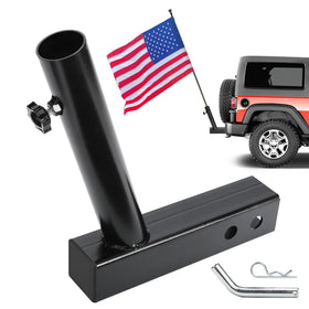 DenForste front view hitch flag holder shows sturdy mount and clear fit