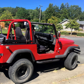 DenForste mirror in use on a Jeep on trail illustrating safer off-road driving benefit