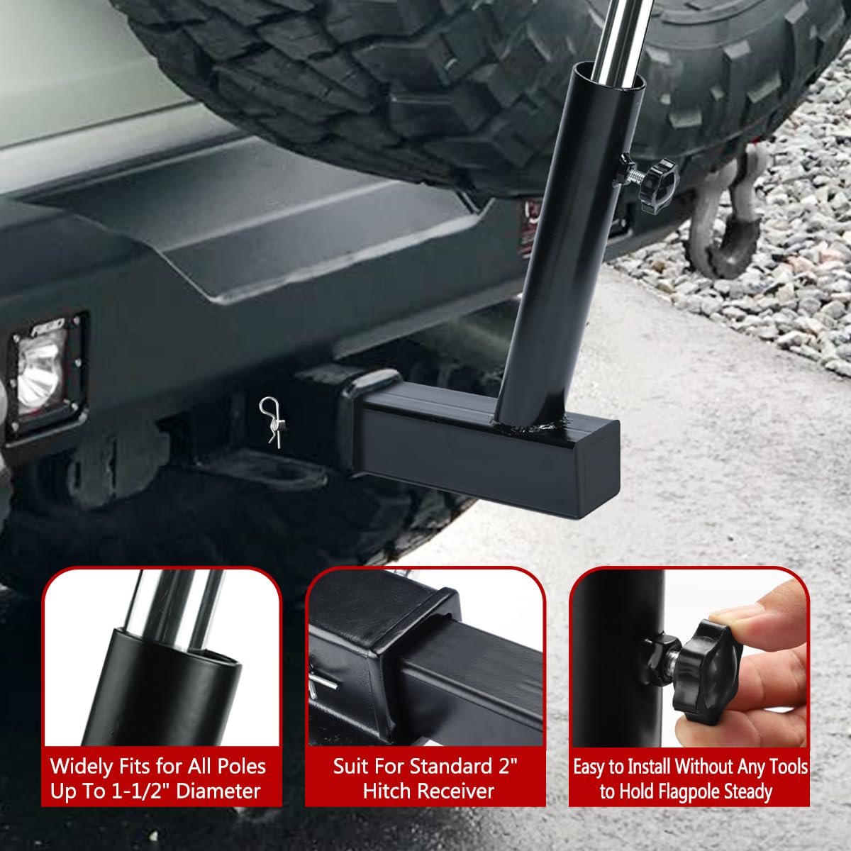 DenForste side profile showing 110-degree angle to clear spare tires
