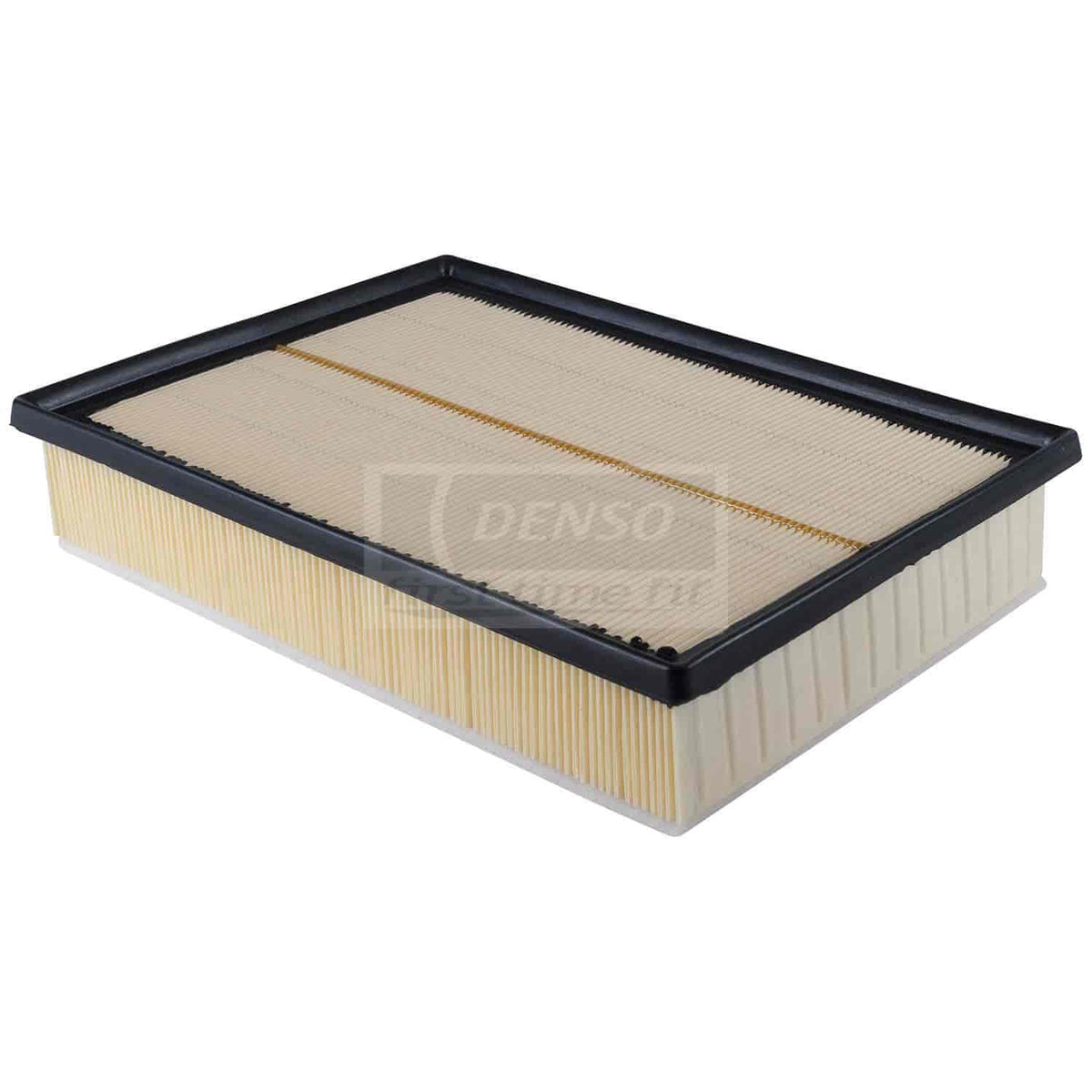 Denso air filter front packaging view showing fit and improved airflow