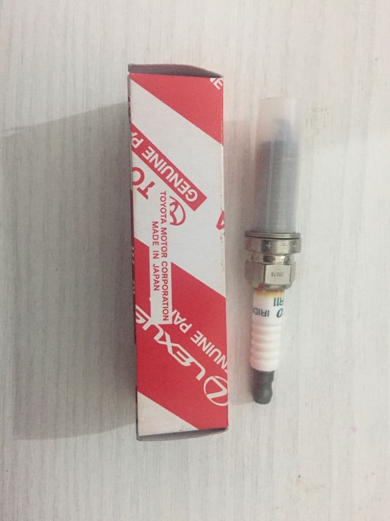 DENSO front packaging view showing iridium spark plug, genuine part benefit