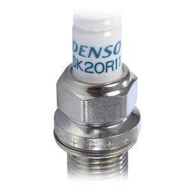 Denso close-up of SK20R11 electrode and ceramic insulator highlighting durable design