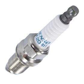 Denso spark plug beside a ruler showing dimensions and correct thread reach