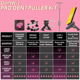 DentWiz pink tabs array fitting varied contours for paint-safe pulls