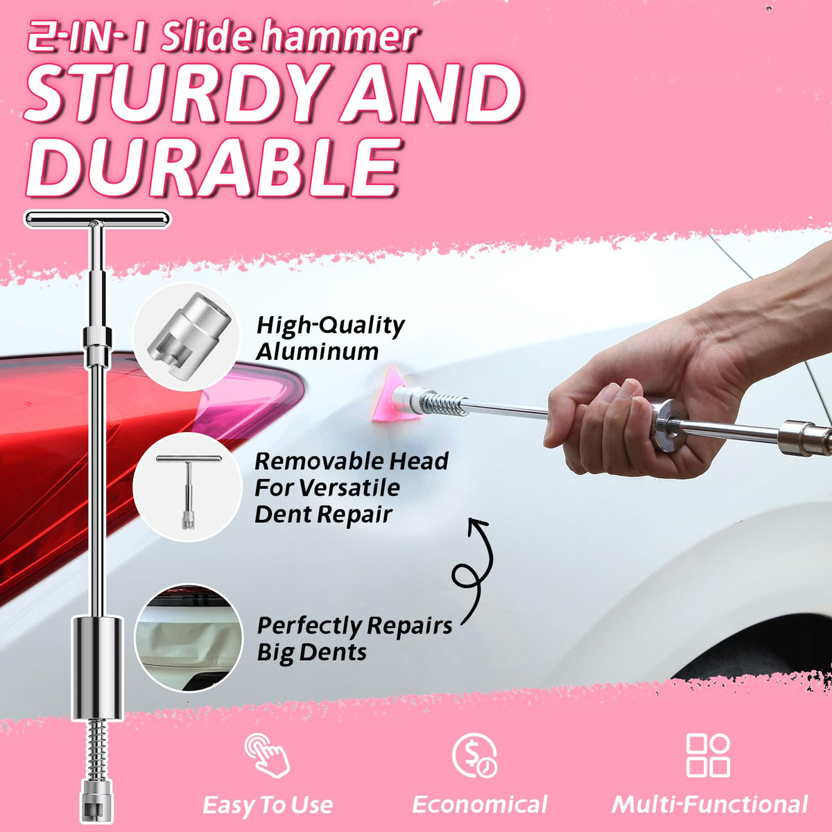 DentWiz tool in use on car door demonstrating efficient dent removal