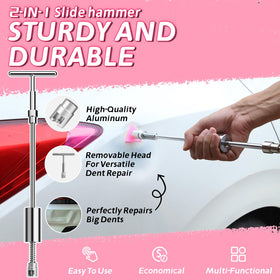 DentWiz tool in use on car door demonstrating efficient dent removal