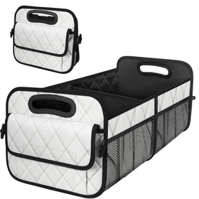Deosk beige trunk organizer front view showing shape and capacity benefit