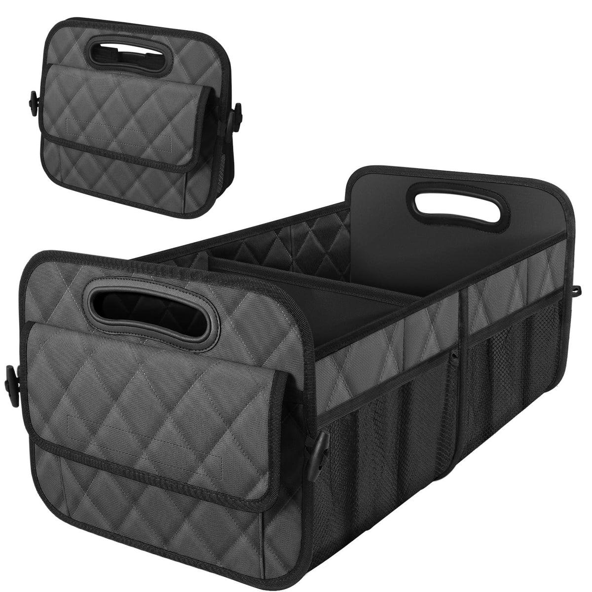 Deosk trunk organizer charcoal front view showing clean profile and durable design