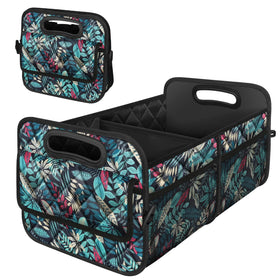 Deosk trunk organizer front view showing pockets and durable build for tidy storage