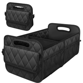 Deosk front view of trunk organizer showing roomy interior and neat storage benefit