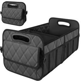 Deosk front view of charcoal trunk organizer showing large capacity benefit