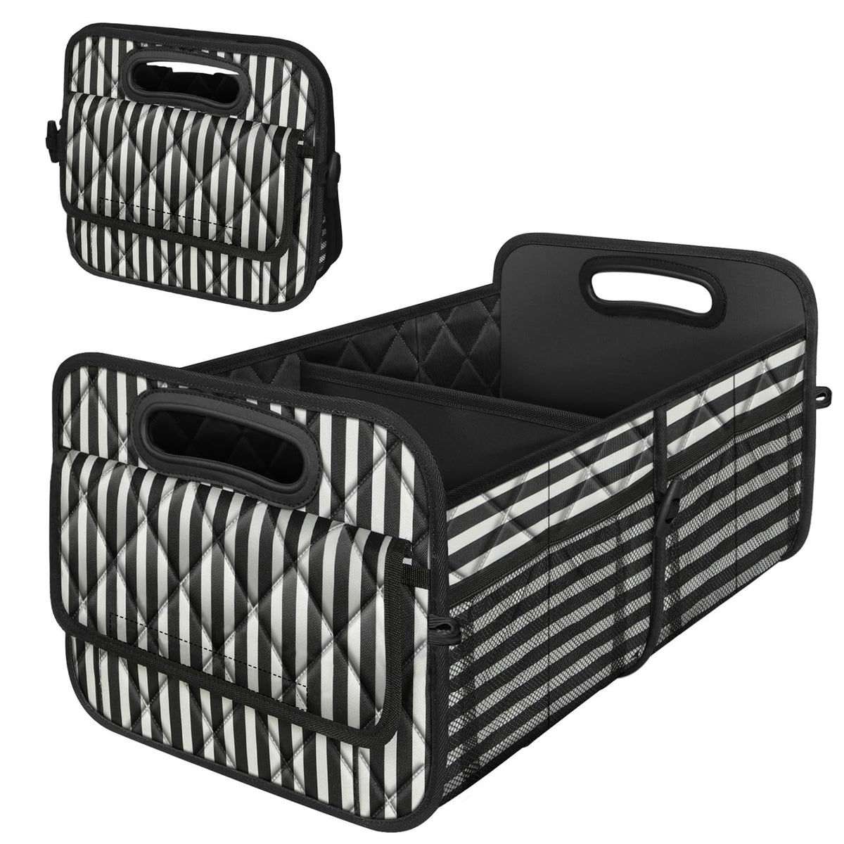 Deosk front view striped organizer showing clean storage and easy access