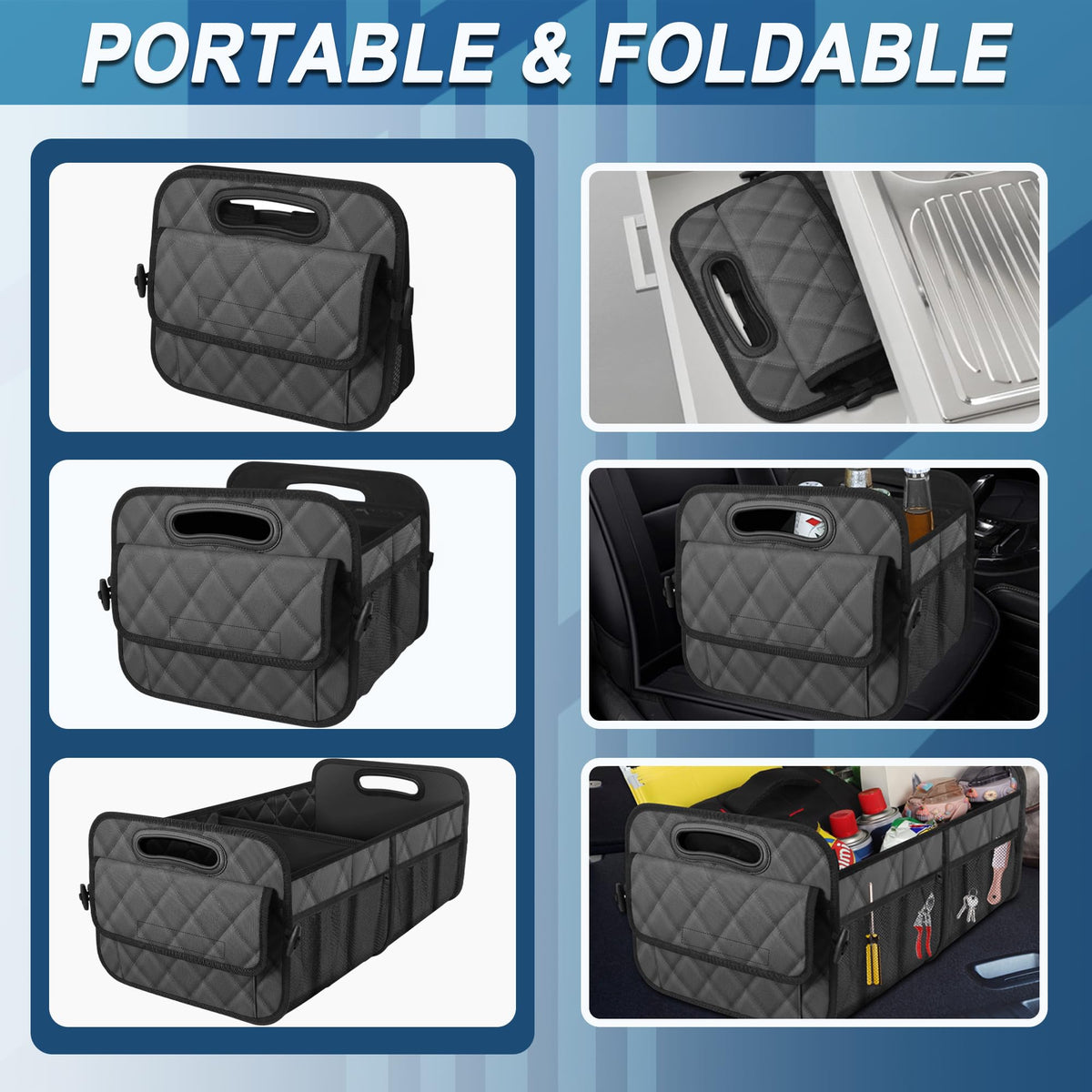 Deosk in SUV trunk filled demonstrating secure vehicle storage benefit