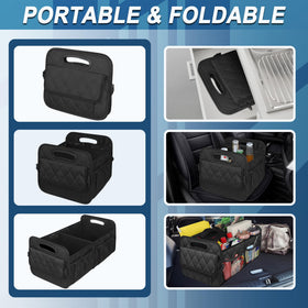 Deosk placed in an SUV trunk loaded with groceries showing organized cargo benefit