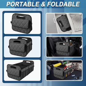 Deosk organizer placed in car trunk demonstrating neat cargo protection