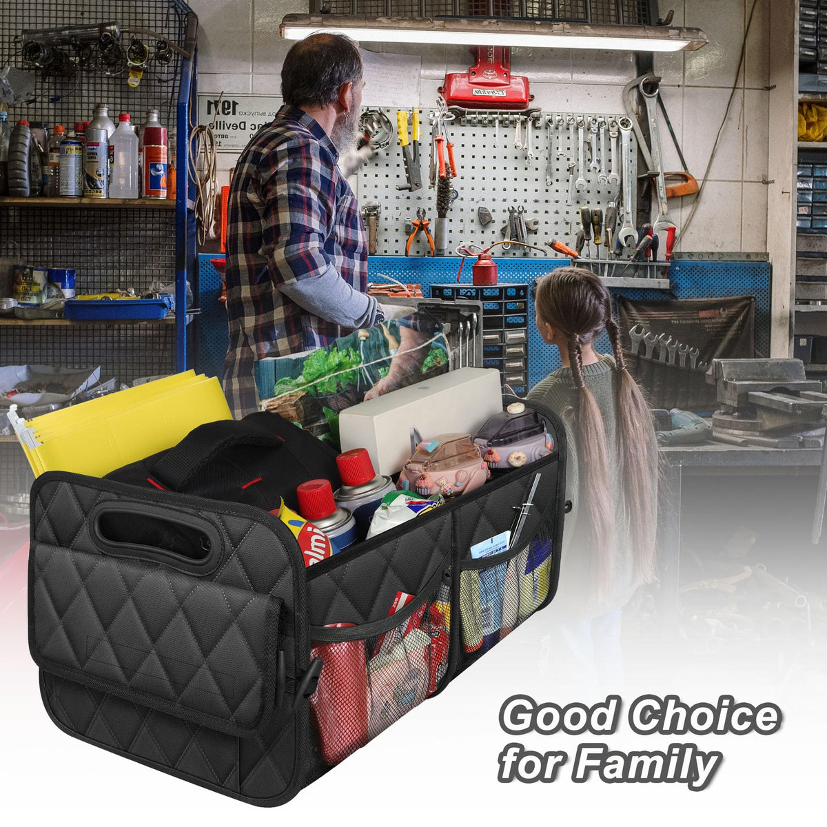 Deosk used in a garage holding tools showing versatile home storage benefit
