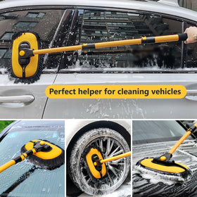 DEPOTA extended telescopic handle in use reaching car roof for easier washing