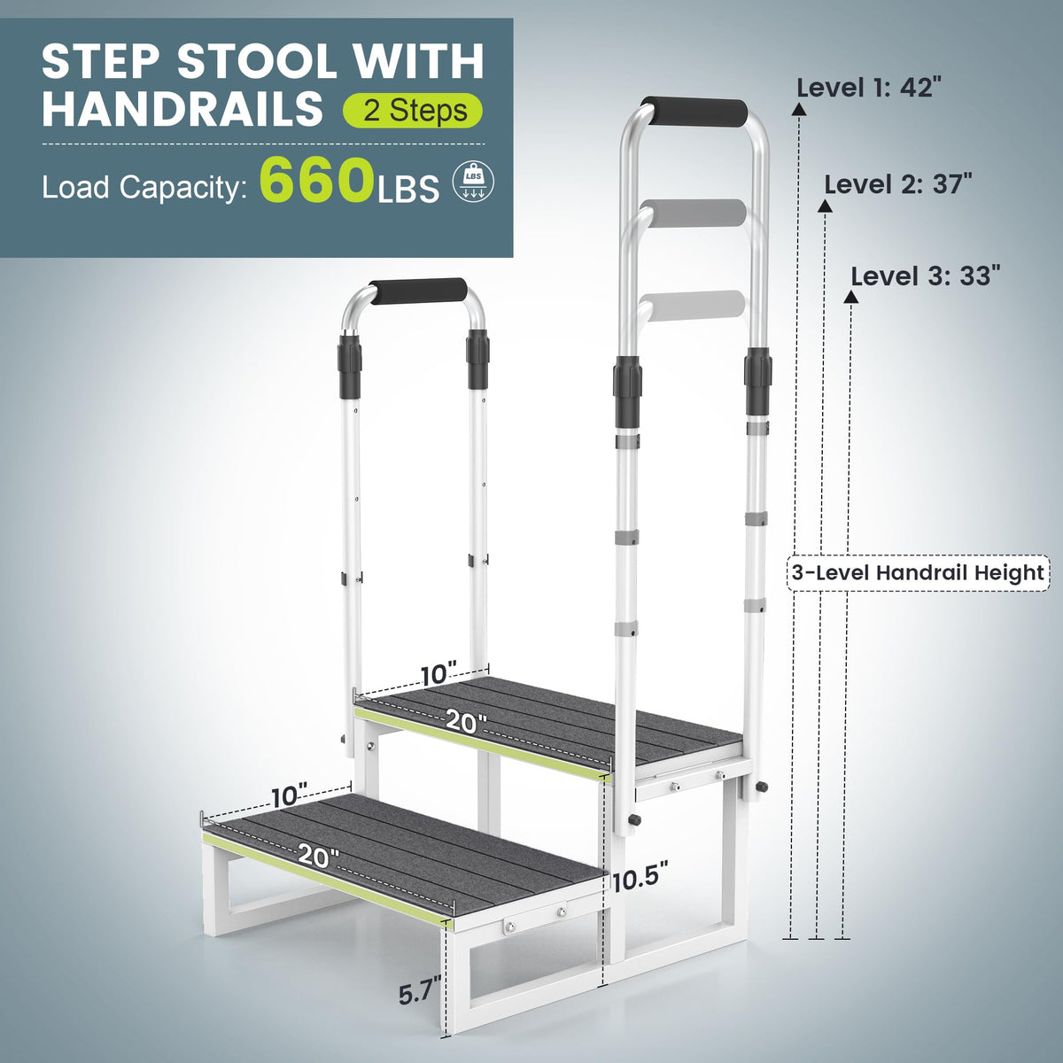 DEPSUNNY closeup of dual handrails highlighting adjustable height for safer steps