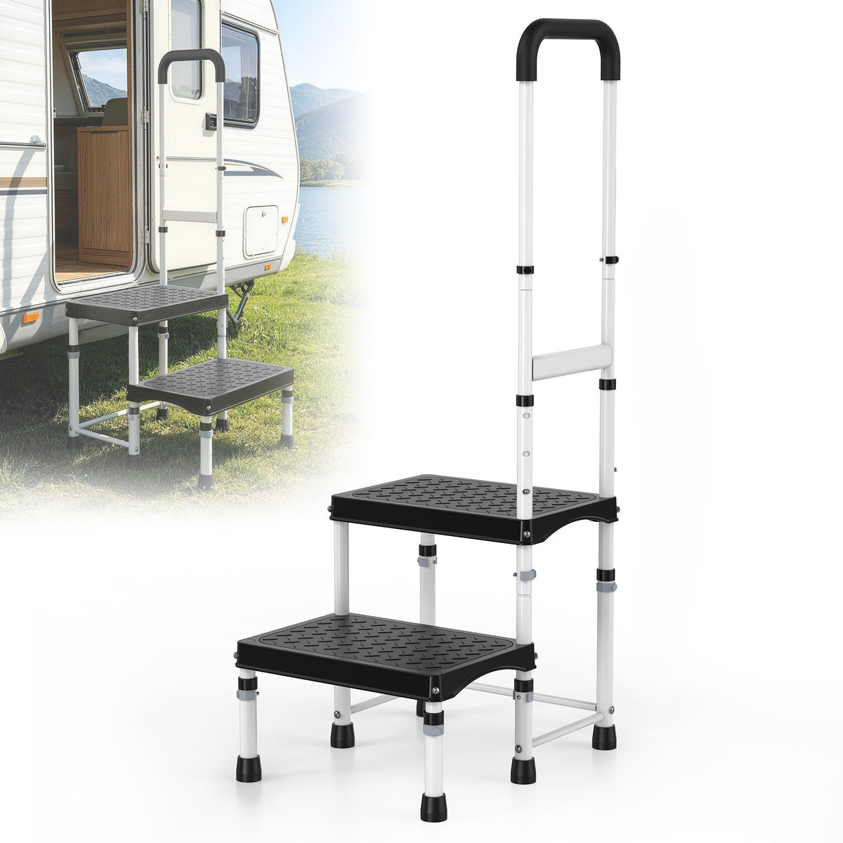 DEPSUNNY front view folded step stool shows compact portability and sturdy base