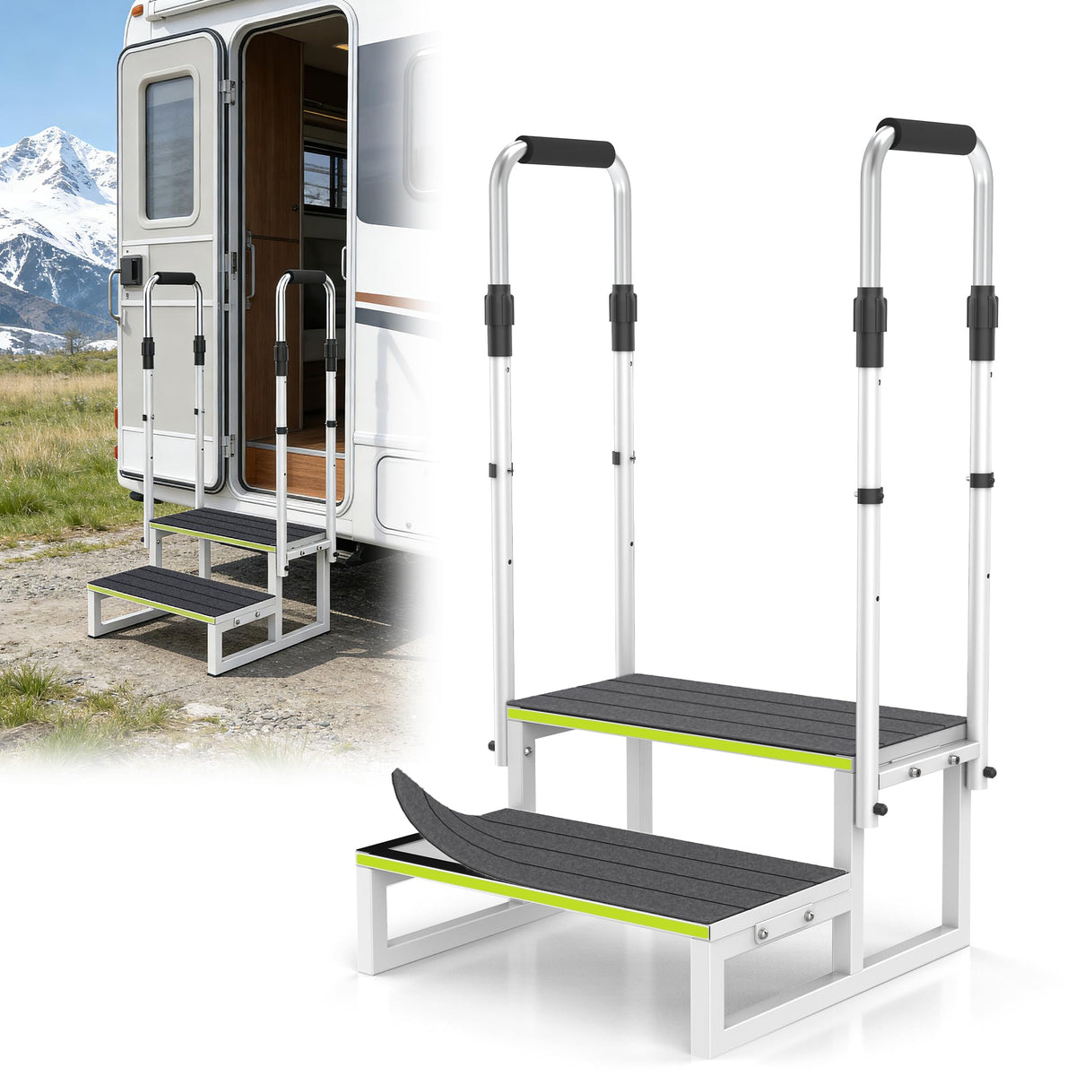 DEPSUNNY front view of two-step stool showing stable platform and compact design benefit