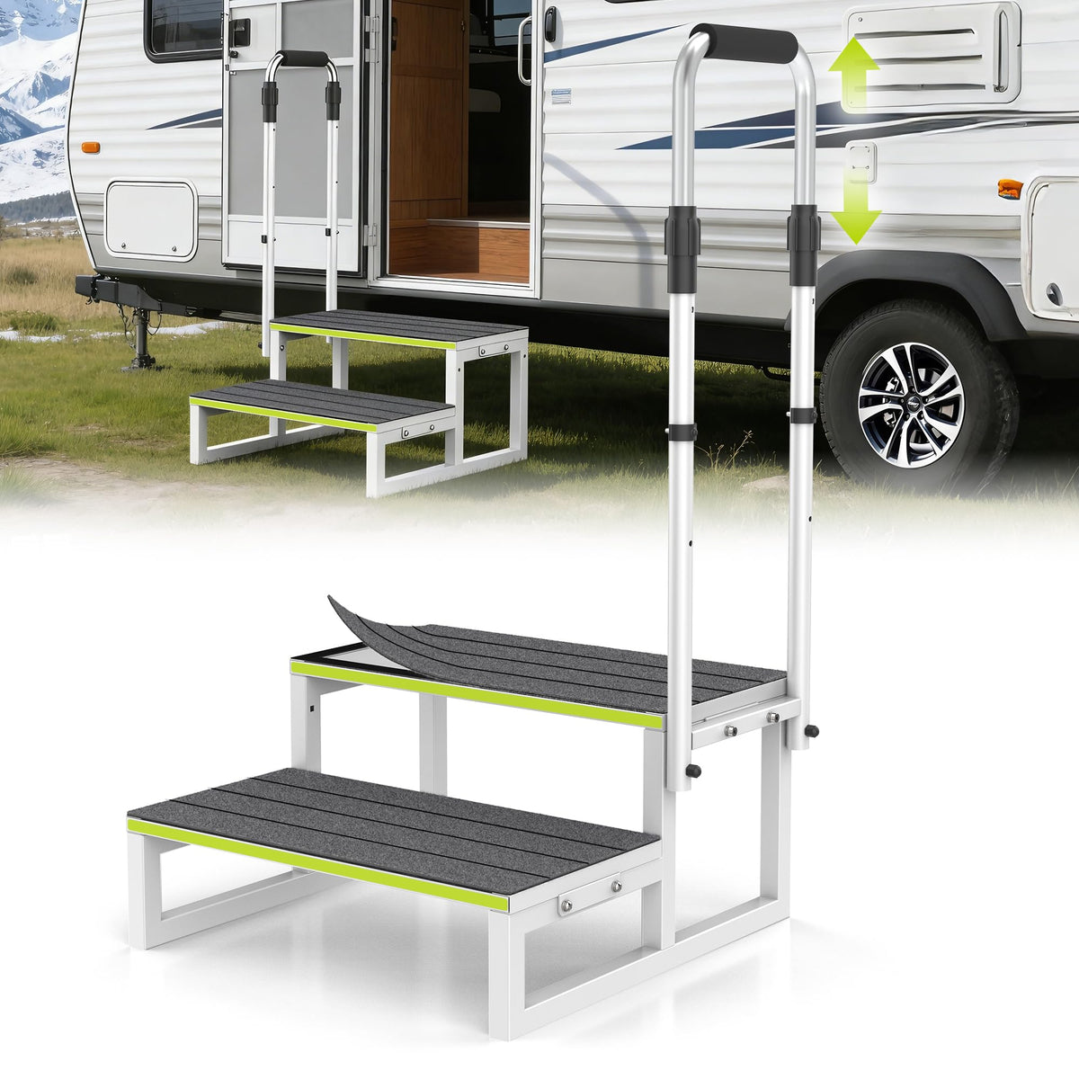 DEPSUNNY front view of two-step stool showing sturdy frame and platform benefit safety