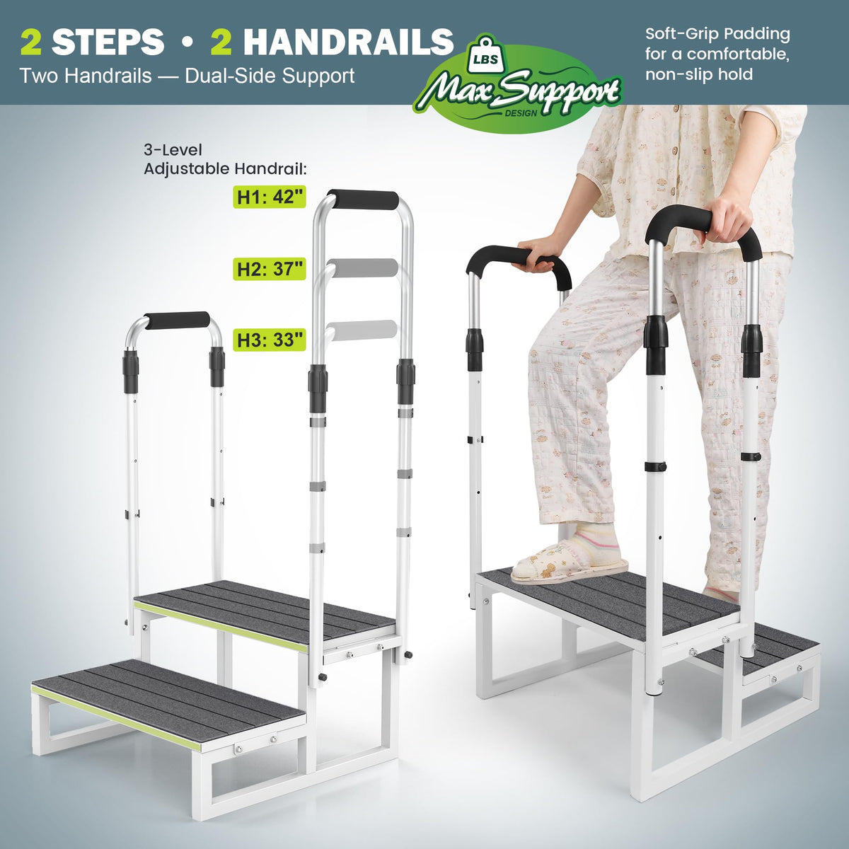 DEPSUNNY top-down of wide platform showing non-slip surface for confident footing
