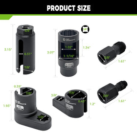 Der Erwachte sockets lined up showing 22mm and 27mm sizes for versatile oxygen sensor work