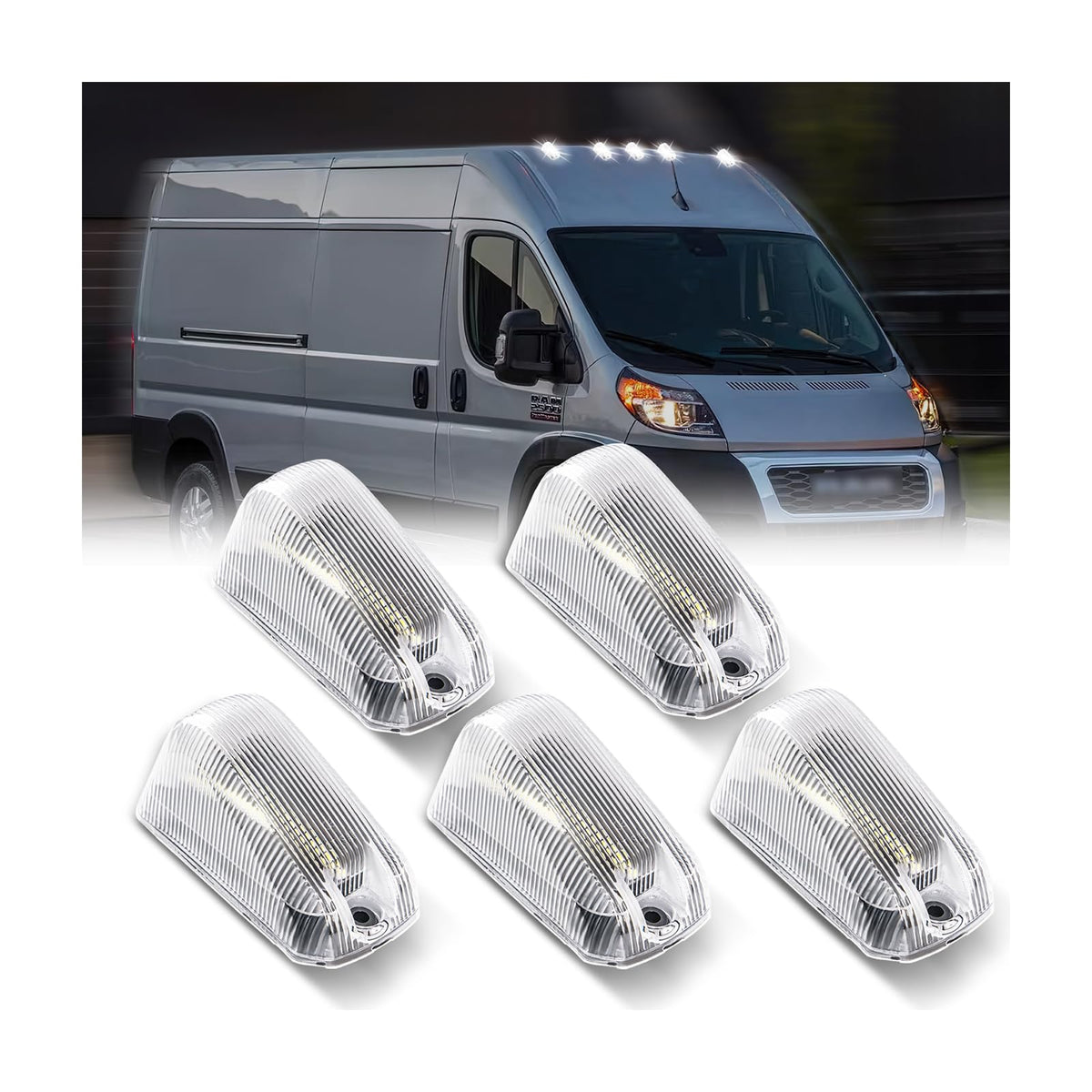 DERMOKA front view of clear-lens cab roof light showing clean OEM look and improved visibility