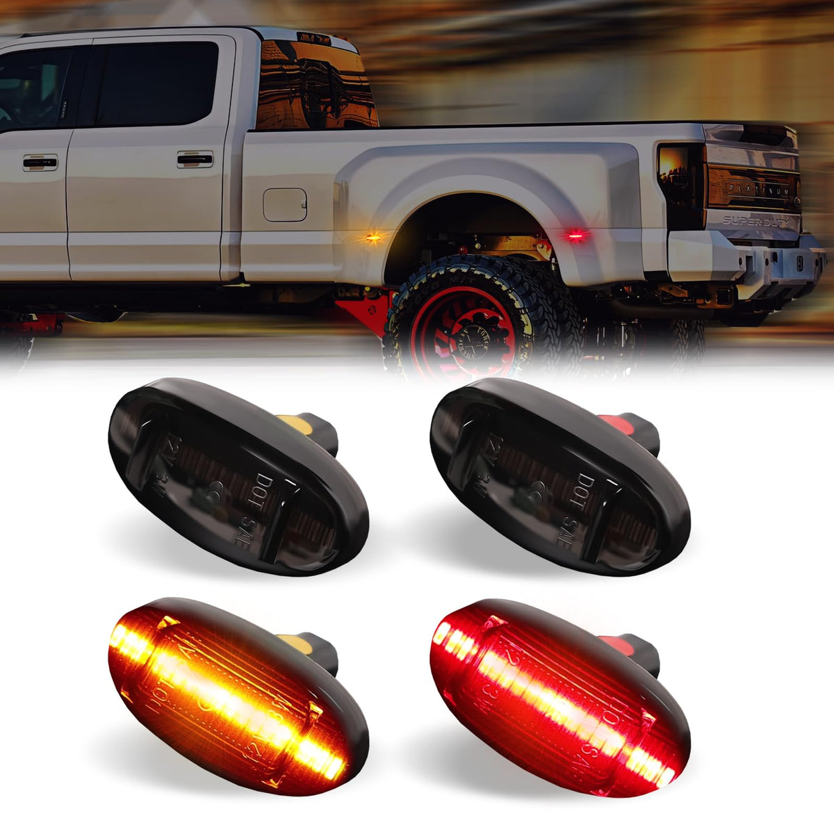 DERMOKA front view dually side marker showing fit and finish, improves truck styling