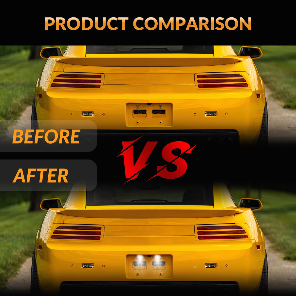 DERMOKA installed on Camaro rear demonstrating improved plate visibility benefit