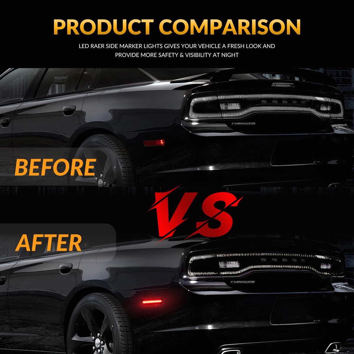 DERMOKA installed on Dodge Challenger showing improved rear signaling at night