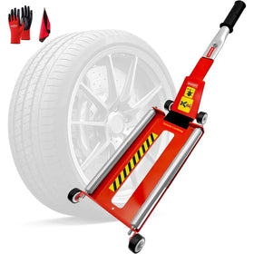 DESEQPT front view of tool showing compact frame and roller plate for easy tire handling