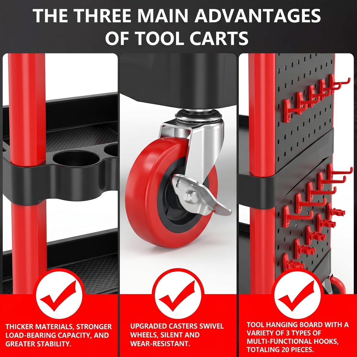 DESEQPT ergonomic handle and lockable casters for easy movement and stability