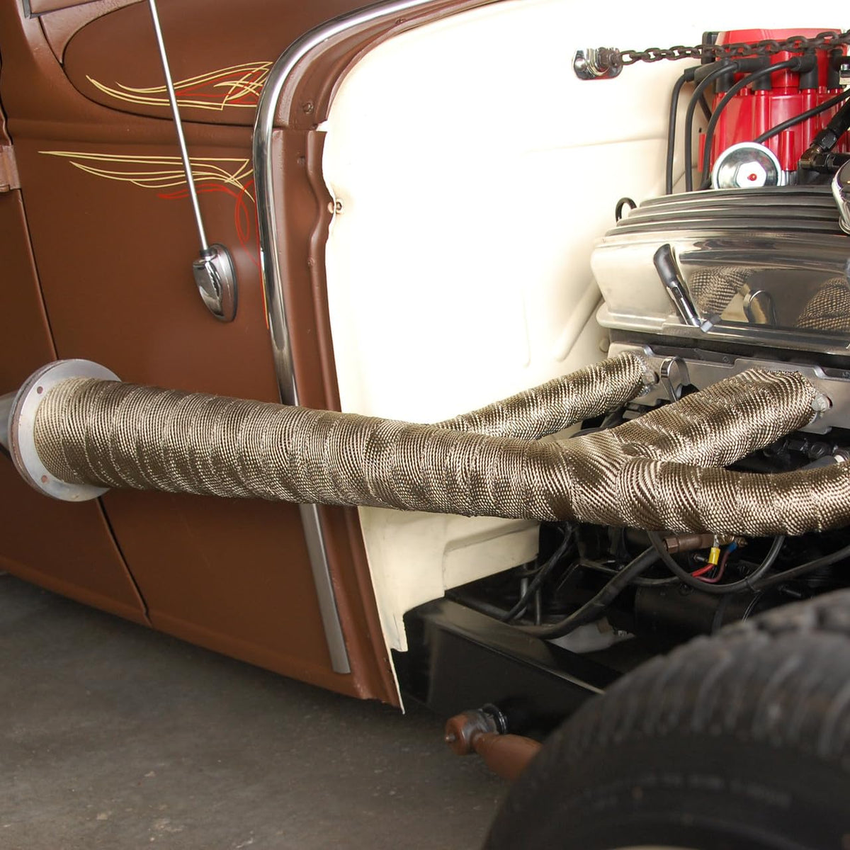 Design Engineering motorcycle exhaust wrapped for thermal protection