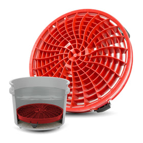 DETAIL GUARDZ front view of red Dirt Lock insert showing fit and benefit of cleaner bucket water