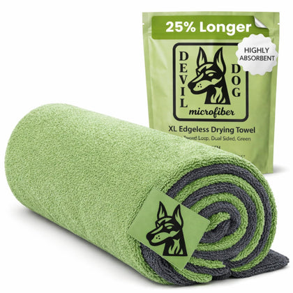 Devil Dog Microfiber front folded showing plush fabric and quick-dry benefit